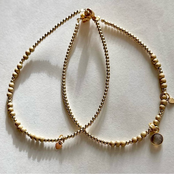 Gold Filled Beaded Stacking Bracelets Set with Labradorite & Heart Charms - Picture 2 of 3